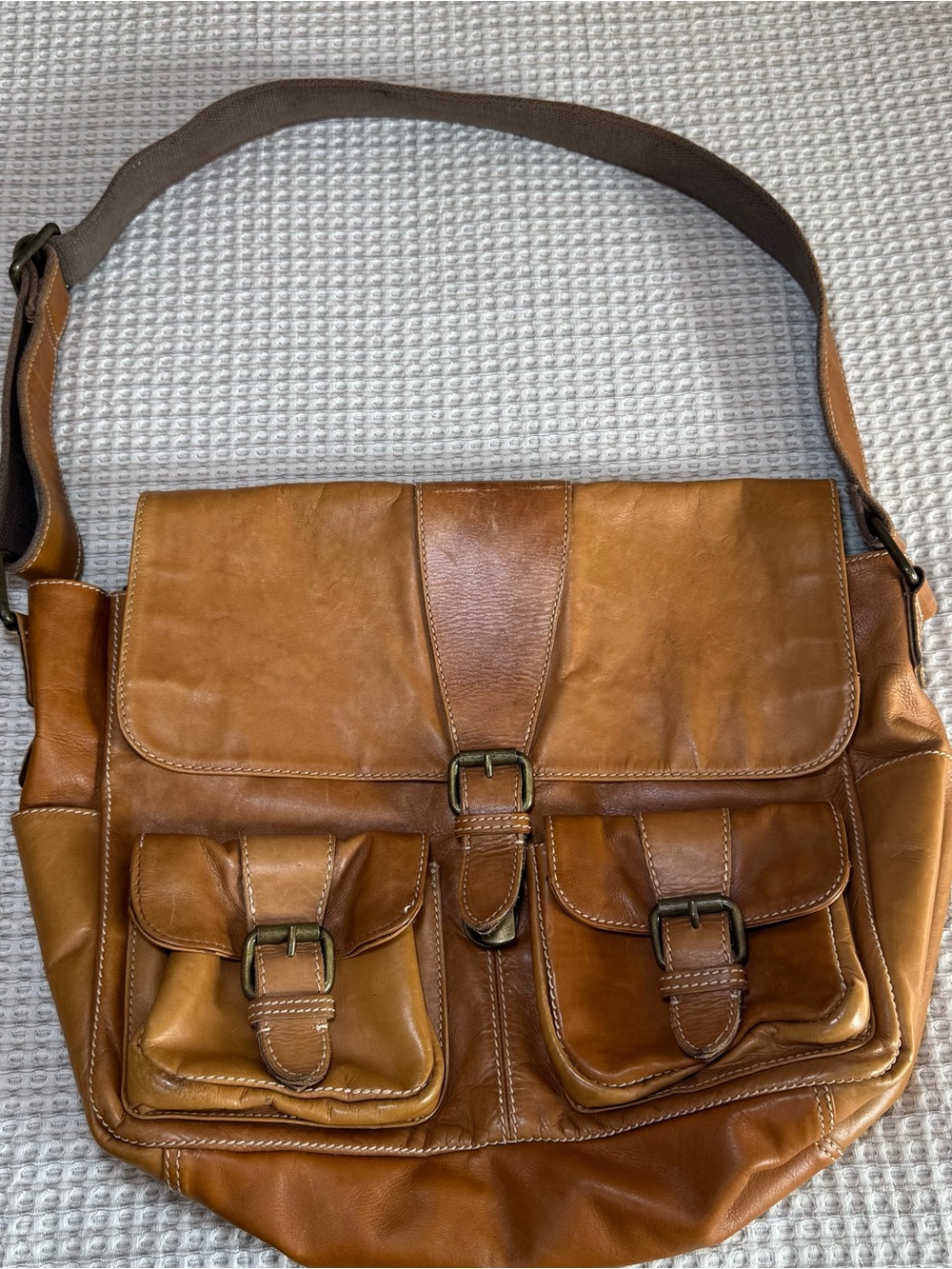 Vintage Fossil Keaton Leather Messenger Bag Crossbody Satchel Briefcase Pockets